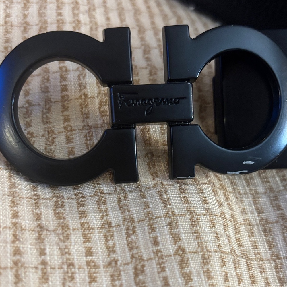 Salvatore Ferragamo Black Belt and Matte Black Belt Buckle